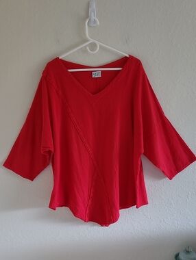 Oh My Gauze! Tomato Red V-Neck Tunic Top. Sz XL.